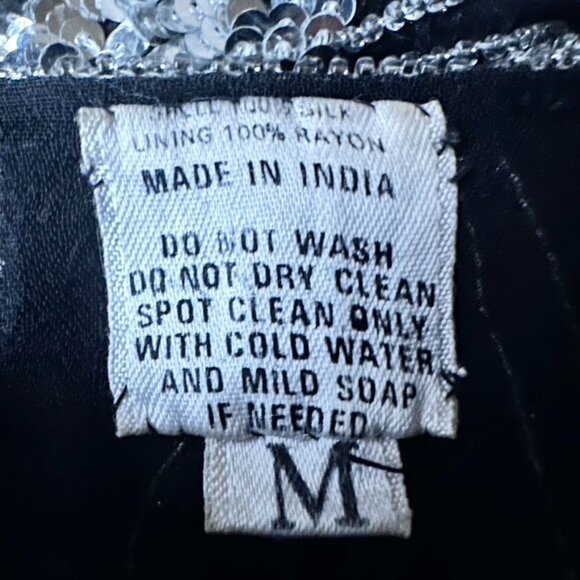 Vintage Retro Black Hand-Beaded Sequin Women's Top 100% Silk Size Medium - Picture 7 of 7